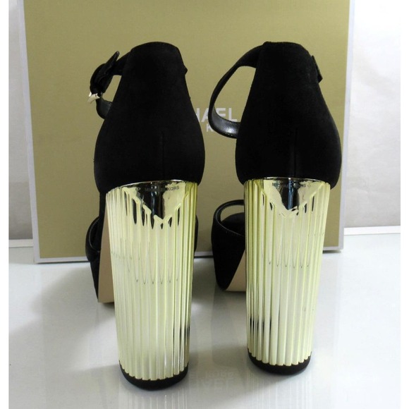 Michael Kors Porter Ankle Strap Block Heel Sandals Suede Black Size 10 - Picture 5 of 8